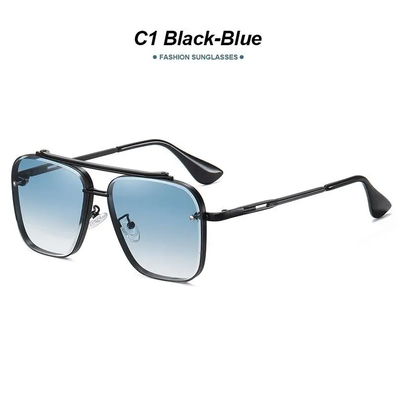 Men's UV-Protection Lens Sunglasses - High-Quality, Lightweight, Durable Metal-Framed Rimmed Geometric Double-Beam Eyewear, Funky Unique Men's Accessory, Cool Summer Vacation Gift for Guys, Men's Sunglasses
