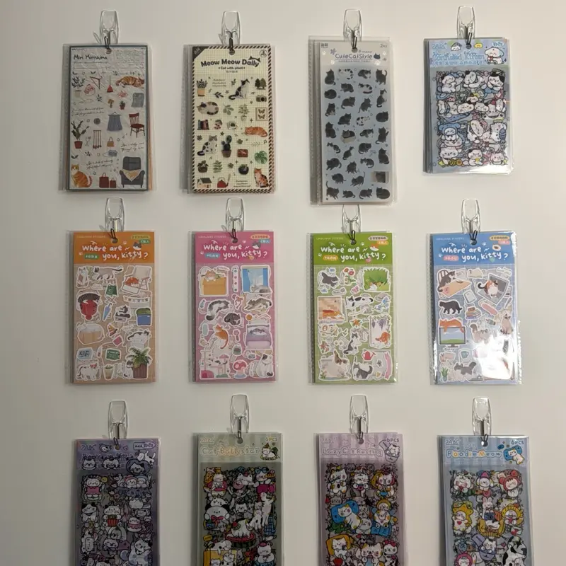 Kawaii Cat Sticker Grab Bag - Mini, Standard, Deluxe Options with 1-40 Sticker Flakes & 1-12 Mini Sheets - Curated Cat-Themed Designs