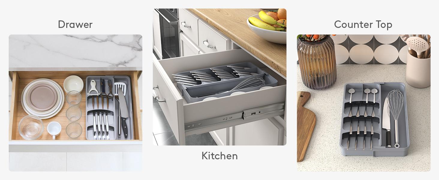 Lifewit Silverware Organizer, Expandable Utensil Tray for Kitchen Drawer, Adjustable Flatware & Cutlery Holder, Compact Plastic Design Lifewit Silverware Organizer, Expandable Utensil Tray for Kitchen Drawer, Adjustable Flatware & Cutlery Holder, Compact Plastic Design