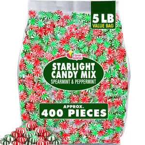A Great Surprise Starlight Mints Bulk - 5 Pounds - Refreshing Mint Candy Individually Wrapped - Spearmint and Peppermint Hard Candy - Office, Hospitality