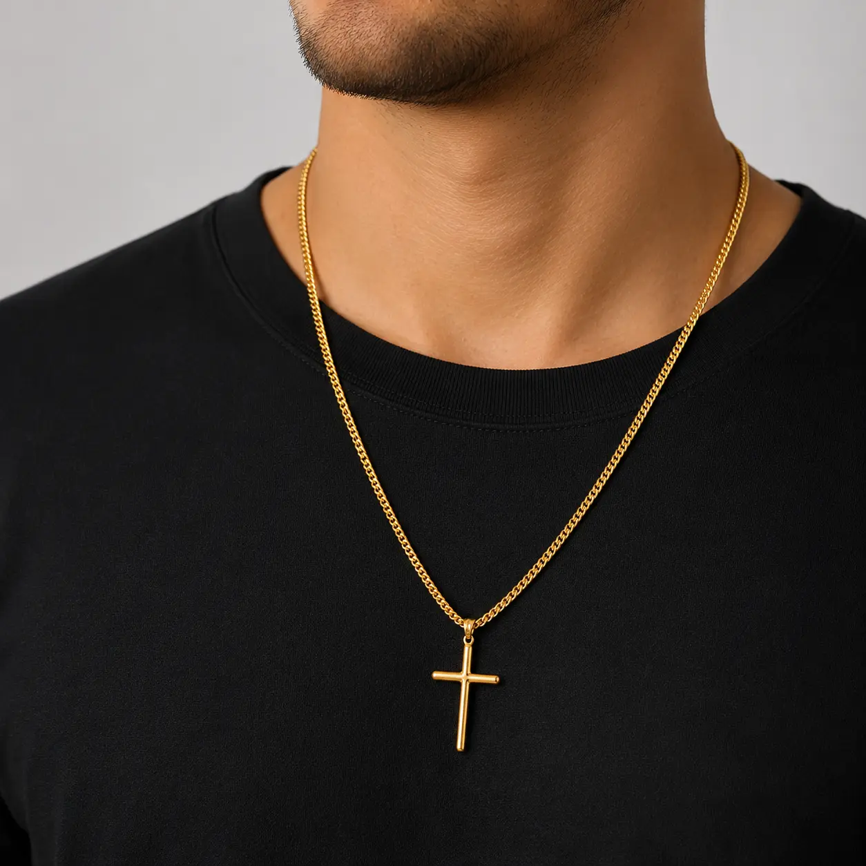 CaptainSteel Punk Crucifix Pendant Cuban Link Chain - 22/24in Stainless Steel Gold/Silver Men's Jewelry, Cuban Cross Necklace, Hip Hop Accessory, Versatile Boyfriend Gifts, Gifts For Him, Necklaces