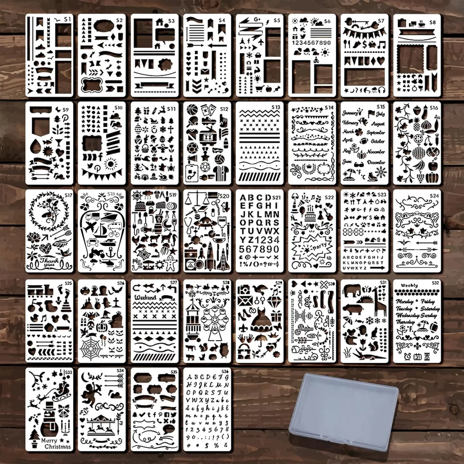 Letter & Number Stencils with Transparent Storage Box, 36 count  Journal Stencils for Painting & Journaling, 4 x 7 in Alphabet Template for DIY Art, Holiday Cards, Drawing, Spray, Graffiti