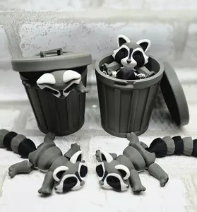3DCreationsByGT Flexi Raccoon Fidget Toy with Trash Can & Lid - Sensory Articulated Toy for Kids & Adults - High-Quality 3D Printed - Perfect Gift for Any Occasion