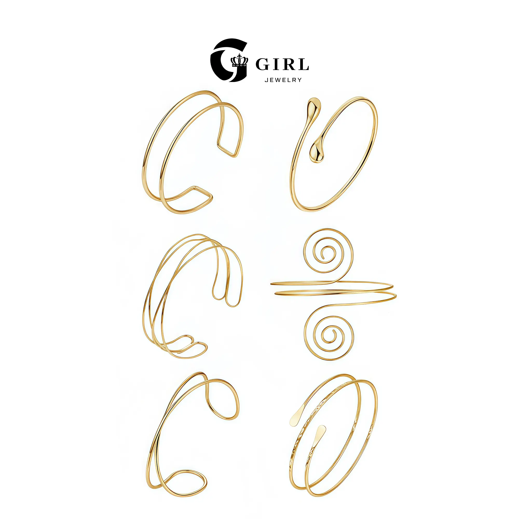 GGIRL Minimalist Open Bangle-Bracelet Set, Artificial Gemstone Jewelry, with Minimalist Lines & Spiral Elements, Lightweight Exquisite Luxury Design, Comfortable Non-Tight Fit, Ideal for Birthday & Holiday Gifts