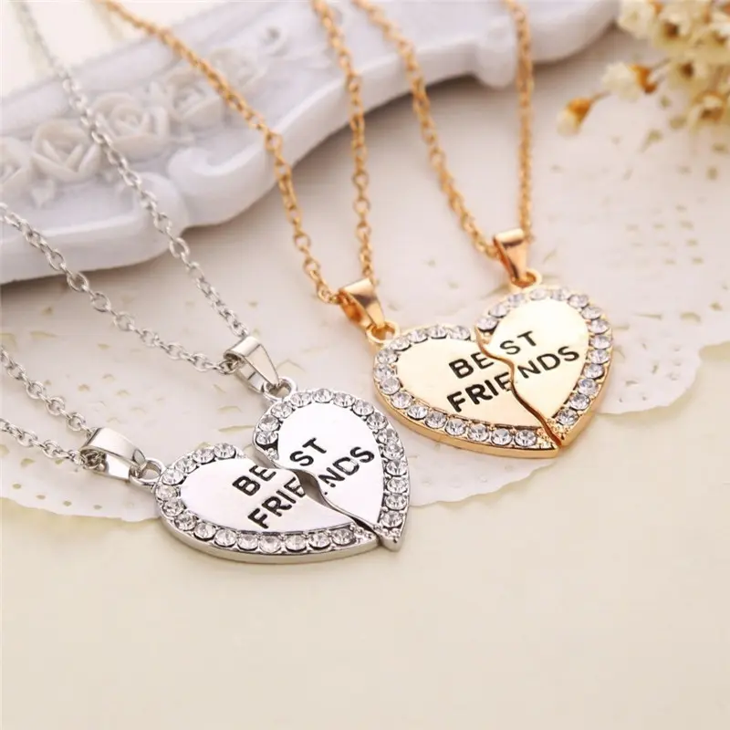 Heart Splicing Necklace - Best Friend Forever Fashion Pendant with Letter Charms 2 Pcs/set Jewelry