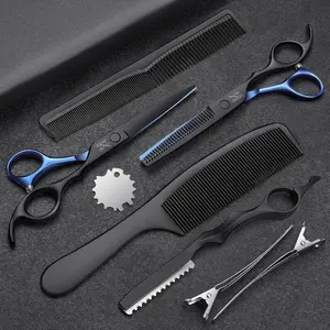 10 PCS Haircut Scissors Set - 6.7" Thinning/Texturizing Scissors, Straight Shears for Men Women Home Salon Barber (30 Teeth, Black & Blue)