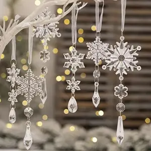 Contemporary Acrylic Snowflake & Icicle Ornaments, 20-Piece Translucent Christmas Tree Decorations, Perfect for Holiday & Winter Festivities