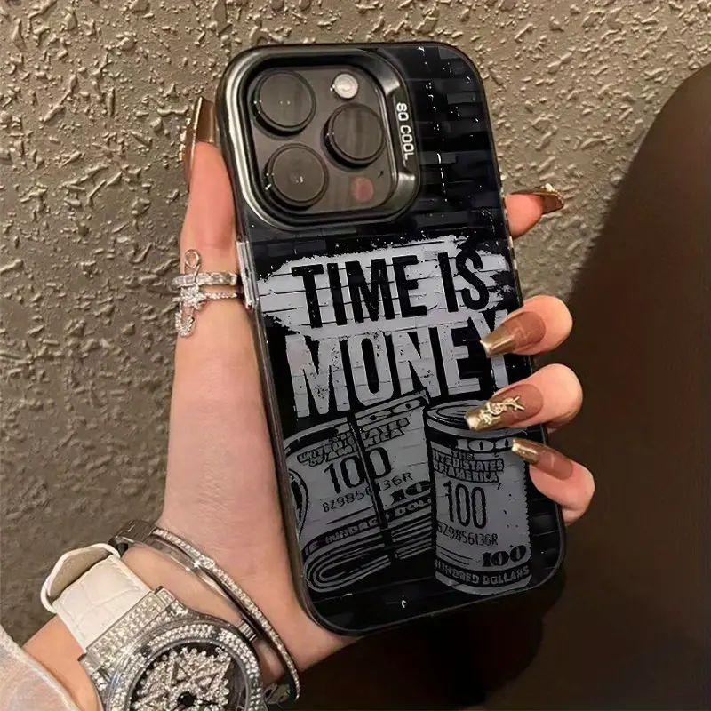Personalized "TIME IS MONEY" Black Multi-Model Smartphone Case - Full Protection Shockproof Protector for iPhone 17 Air/16 Plus/15 Pro Max/15 Plus/14 Pro/13/12/11, Handheld Devices Accessory, Ideal Gift for Tech Enthusiasts, CY401