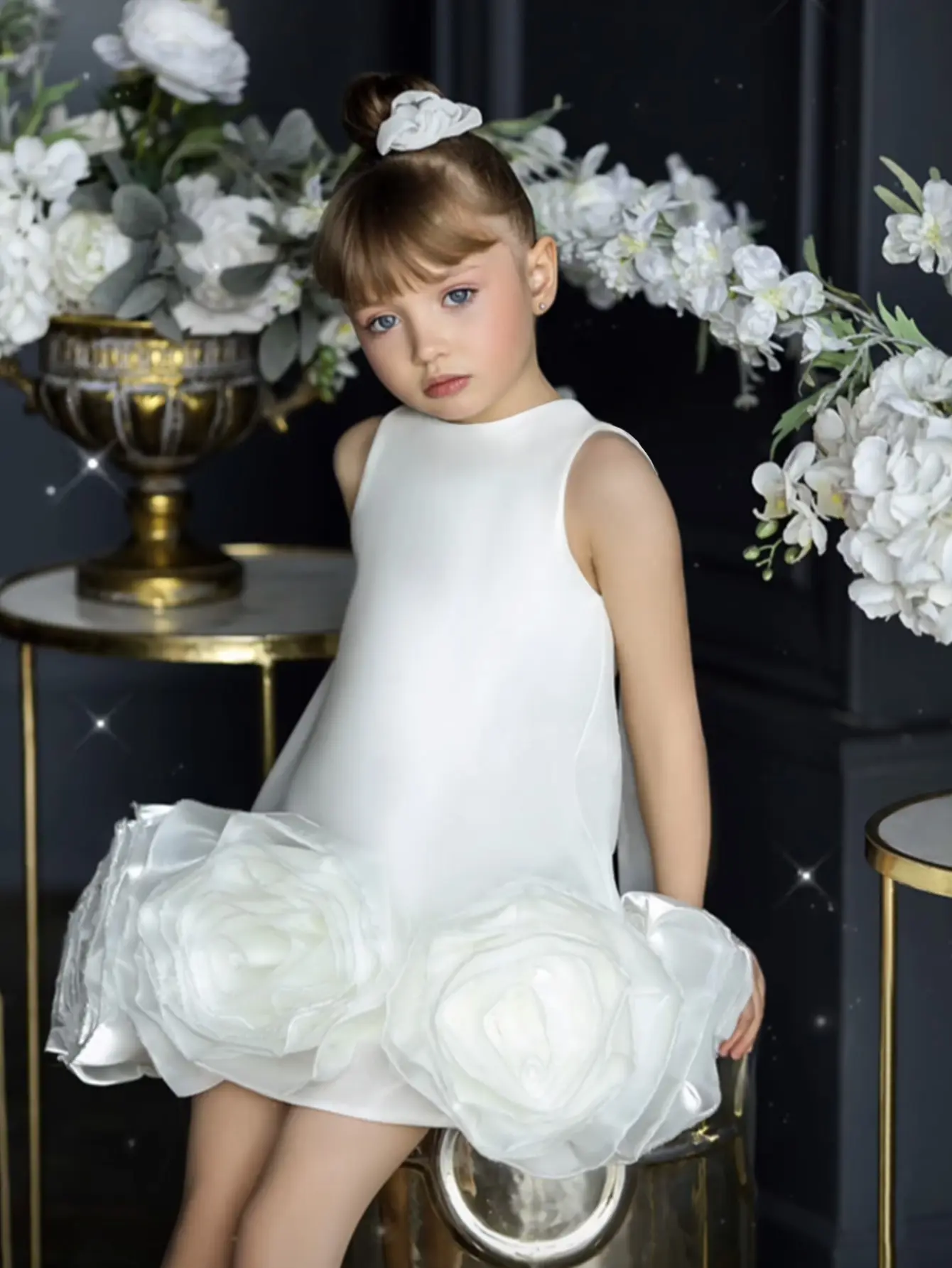 6028 Floral Print Girls' Dress, Elegant Sleeveless Top Design, Comfortable Cut for Party Outfits & Casual Wear, Summer Fashion for Young Fashionistas, Elegant Look