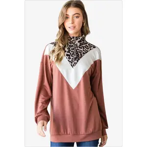 Women's Leopard Quarter Zip Mock Neck Sweatshirt