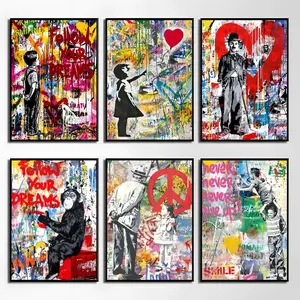 B-Banksy Street G-Graffiti Art Poster Waterproof HD Wall Sticker | Self-Adhesive Decorative Art Poster | Fade-Resistant Scratch-Proof for Long-Term Use | Easy to Apply and Clean | for Home Office Bedroom Living Room Kitchen Decor | Gift Idea