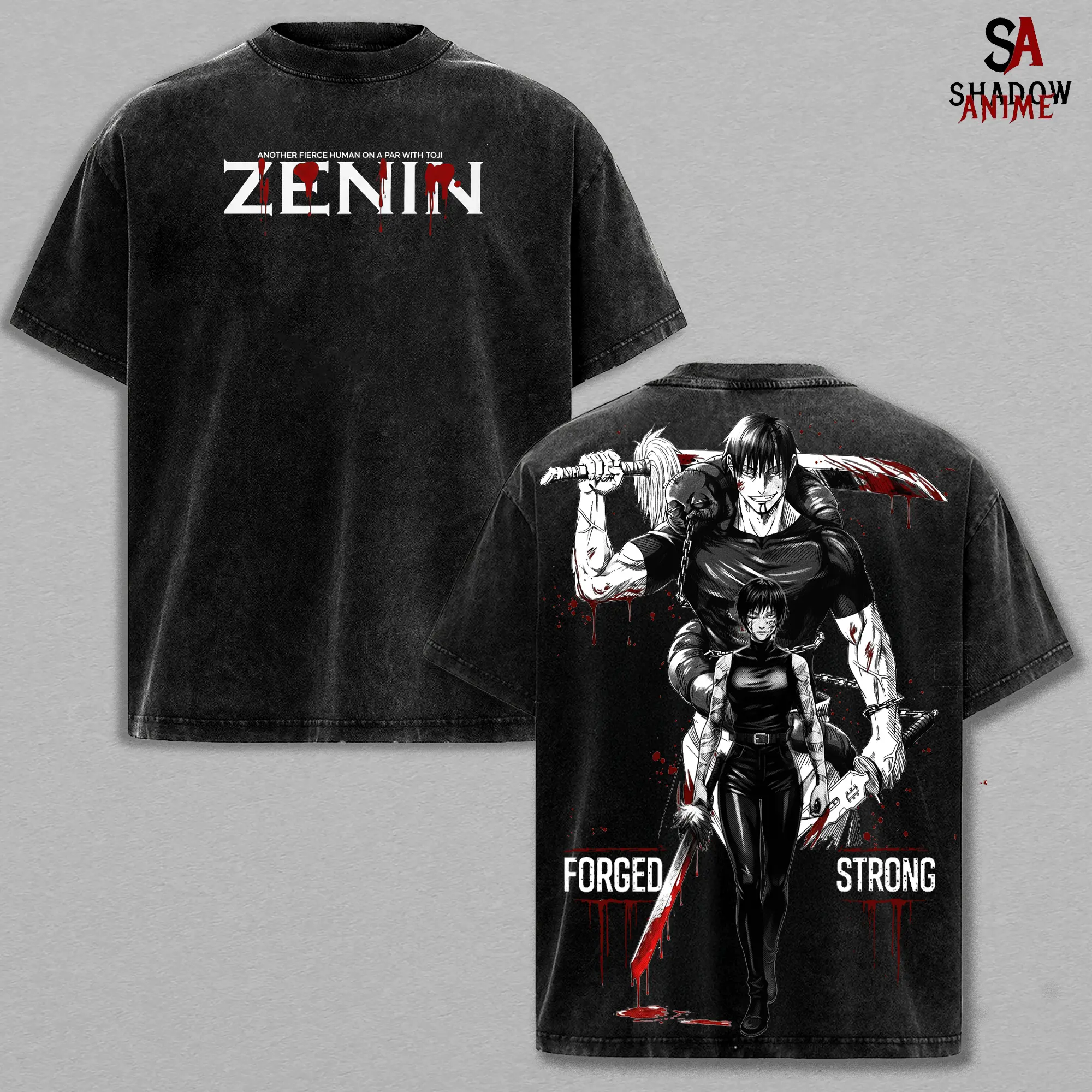 Wash Tee Maki Zenin – Heavenly Restriction Weapon Master, Jujutsu Kaisen Anime Shirt, Acid Washed Heavy Cotton, Oversized Fit Unisex, Double Print Front & Back, Vintage Anime Streetwear