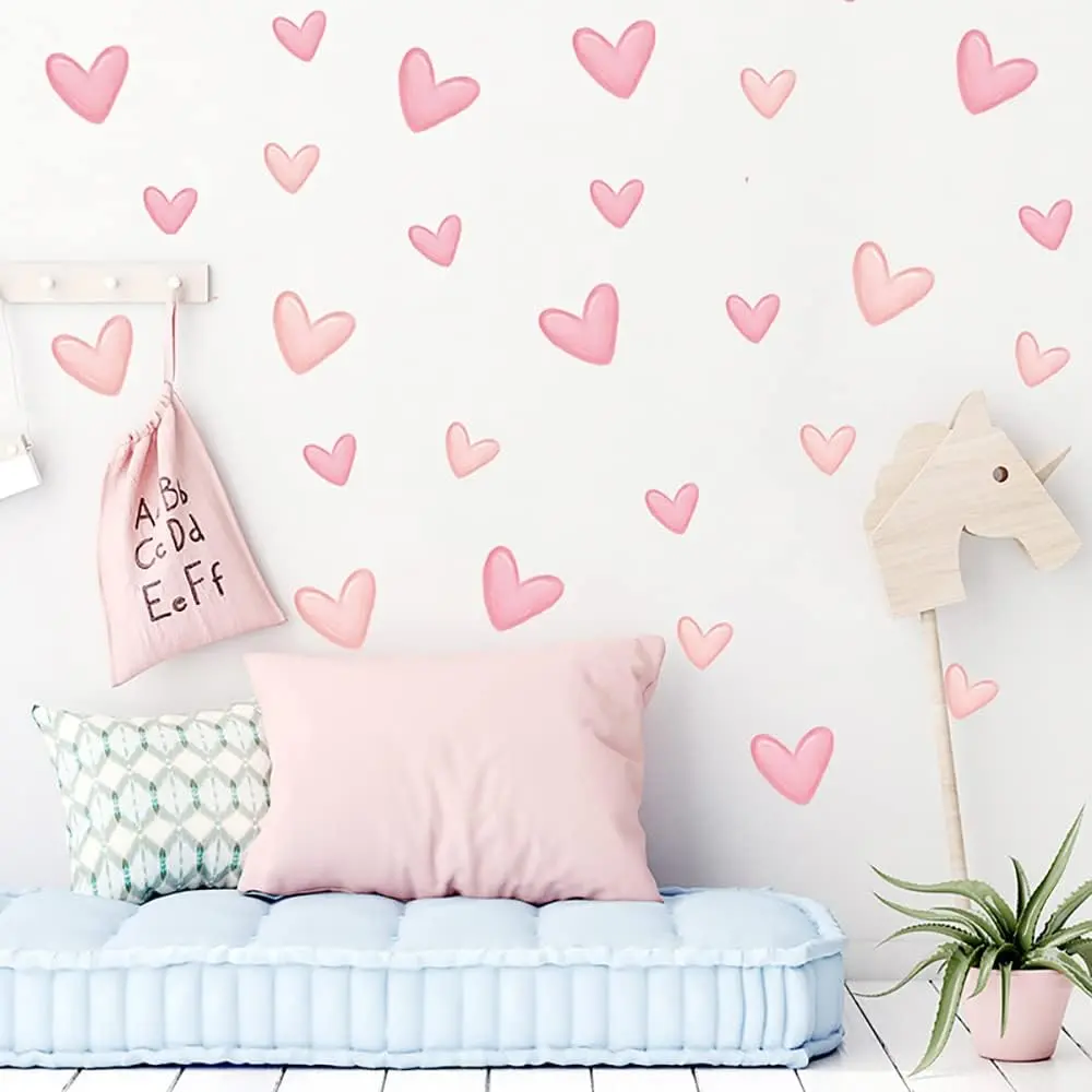 80PCS Pink Heart Shape Wall Stickers – Friendship Day Gift for Besties, Girls Room & Nursery Decor