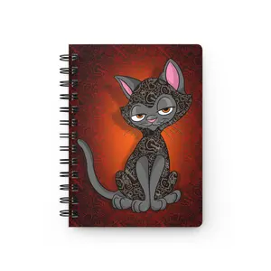 Sassy Cat Art - Cute Music Lover Sassy Cat Character Spiral Bound Journal, Cat Lovers Gift, Writing Notebook, Sketchbook, Gift for Kids, Halloween Journal