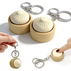 Simulation Steamer Xiao Long Bao Pendant Squeeze Stress Relief Press Keychain Venting and Stress Relief Bun Little Doll