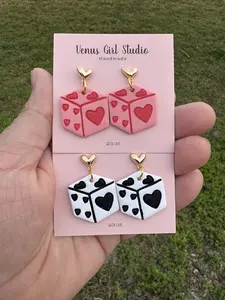 Dice Heart Dangle Earrings
