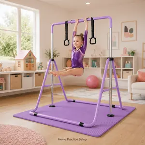 Foldable Gymnastics Bar with Mat, Adjustable Height Horizontal Training Bar, Home Practice Equipment for Beginners, Purple