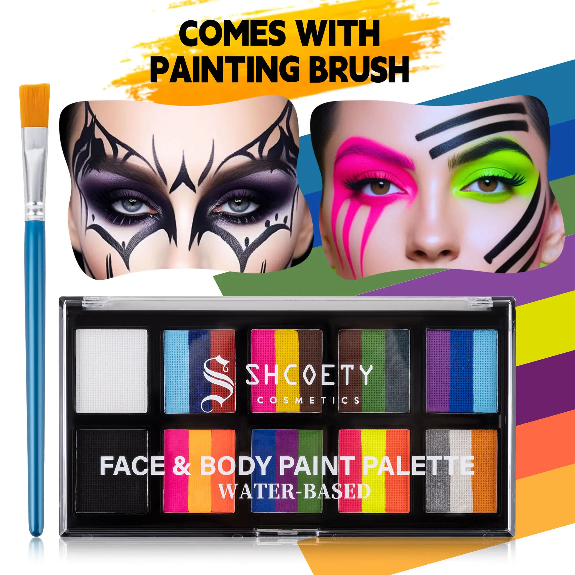 24Colors Face Body Paint Oil Palette+ 1 Brushes Set, Professional Non Toxic Face Painting Pallet Kit for Halloween SFX Cosplay Clown Makeup for Women Adults