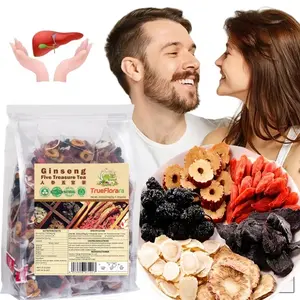 Ginseng Five Treasures Tea Kidney Tea, Combination Scented Tea Eight Treasure Tea RedDate Wolfberry Tea Organic Herbal Formula Health Tea for Women and Men