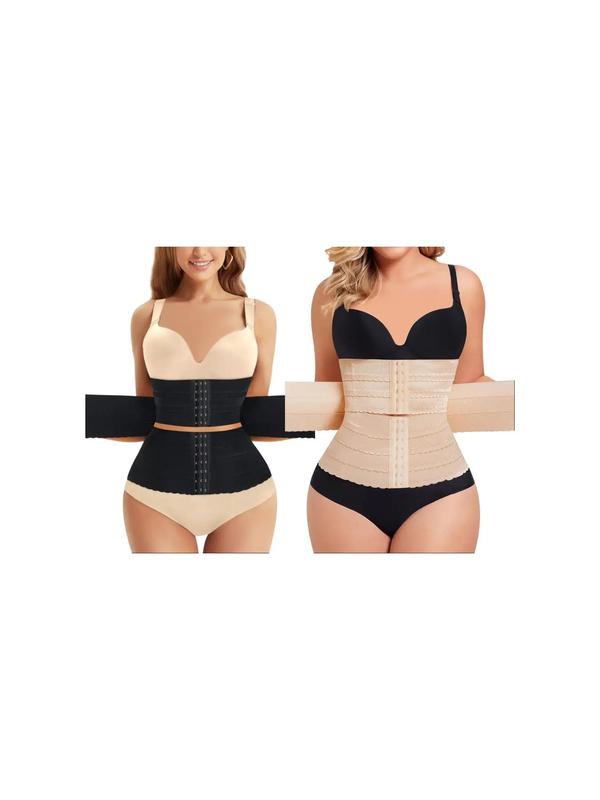 Women's Solid 3-sectional Hook & Eye Waist Trainer, High Stretch Tummy Control Corset for Daily Wear, Women Shapewear Clothes Halloween dailydrip comfyessentials midsize tiktokshopbacktoschool