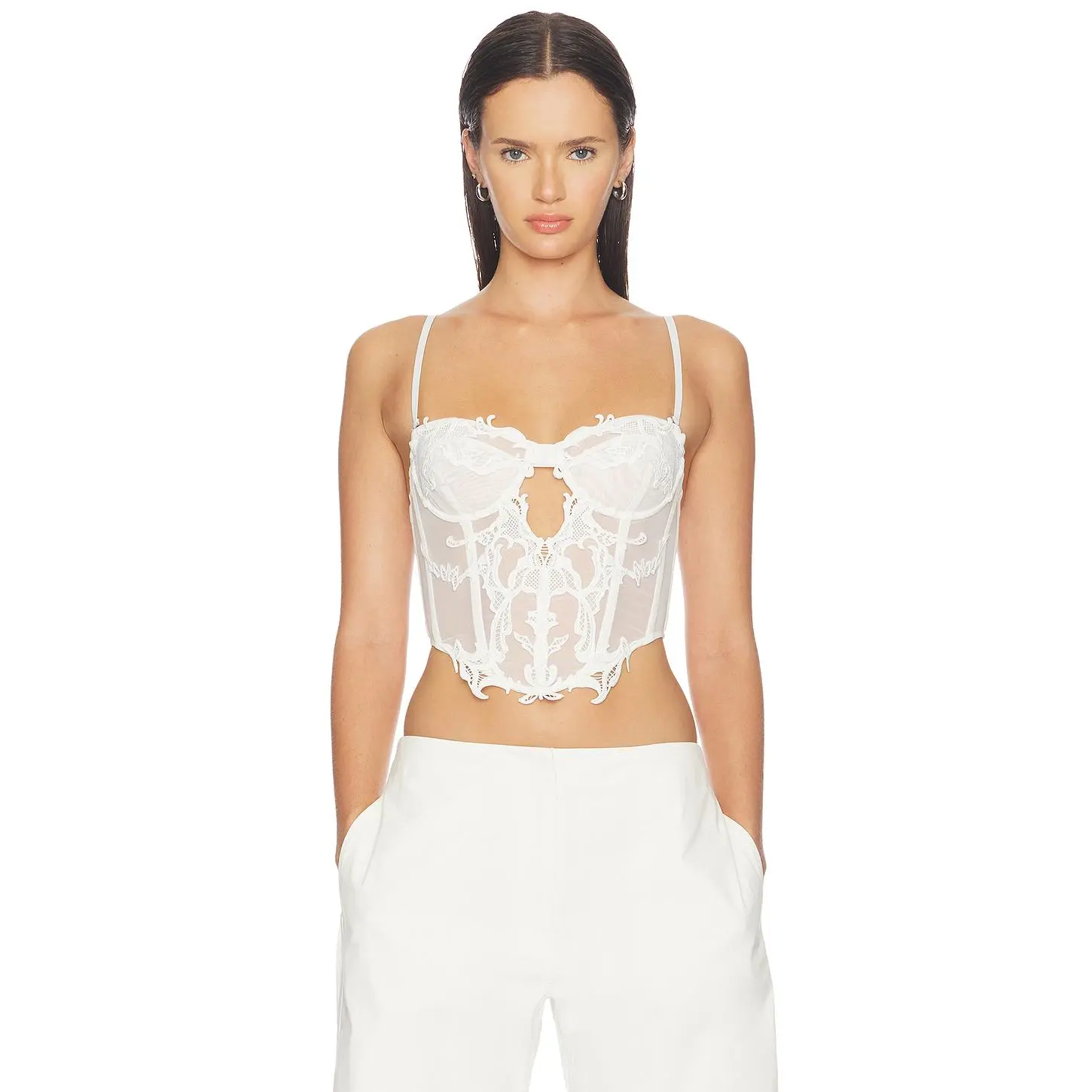 HAELO Wing Lace Crop Corset in White