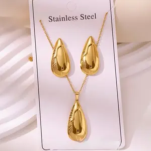 3-Piece Teardrop Jewelry Set – Stainless Steel Necklace & Earrings for Everyday & Occasion Wear