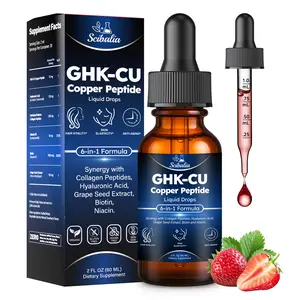 GHK-CU Peptides Supplement Oral Drop, Pro 6-in-1 GHK CU Copper Peptides with Hydrolyzed Marine Collagen Hyaluronic Acid Biotin Grape Seed Extract for Hair Growth Skin Elasticity & Anti-Aging Women Men