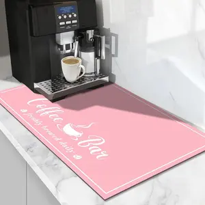 Absorbent Coffee Mat, Fashion Dish Drying Mat for Kitchen Counter Coffee Bar Accessories Espresso Machine Dish Rack 12" x 20" Pink