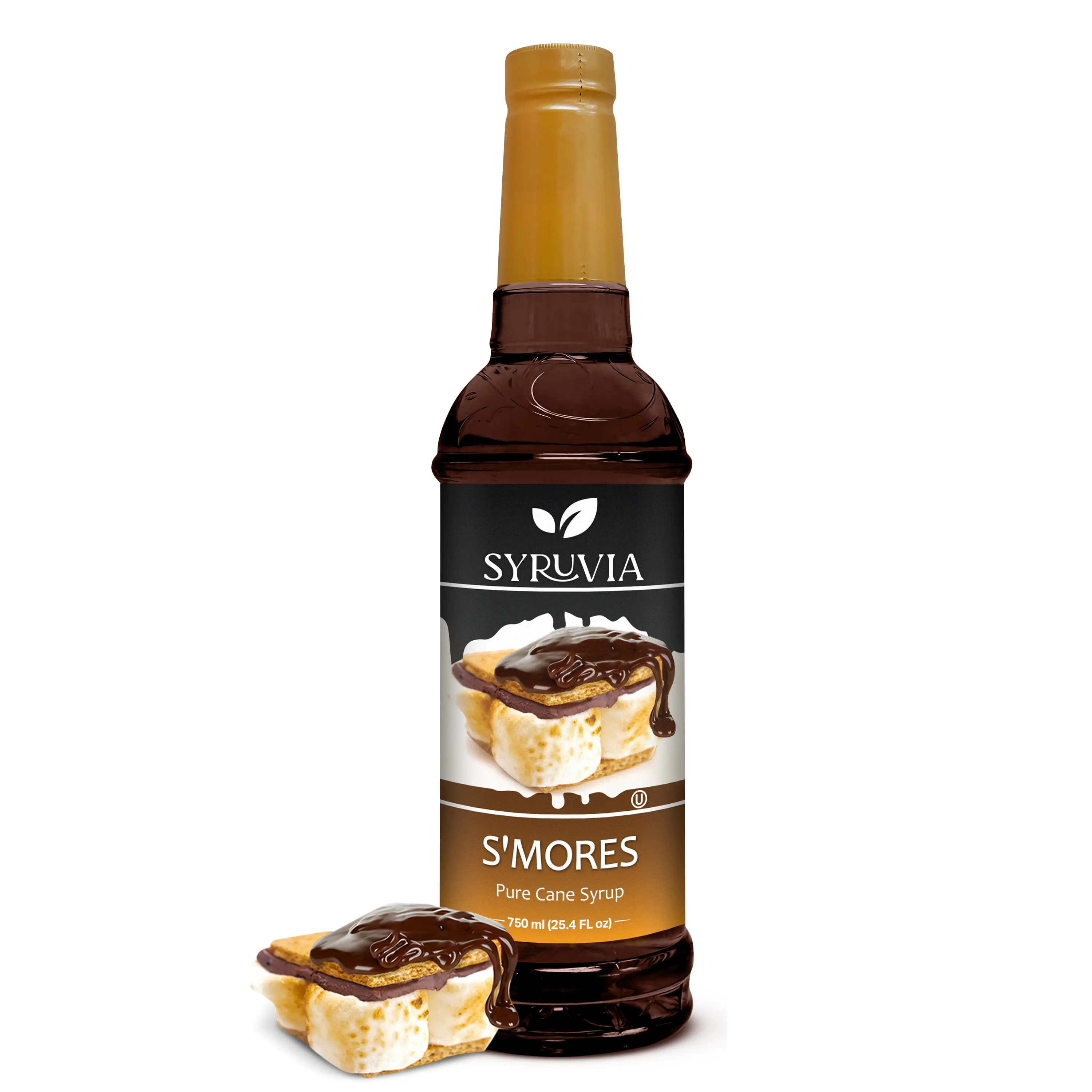 Syruvia S’mores Coffee Syrup - 25.4 fl oz (750ml) Ambient Marshmallow Flavored Syrup, Natural, Graham Cracker Notes, Cane Sugar Sweetness, Kosher, Gluten Free, Ideal for Lattes, Desserts