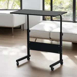 Height Adjustable Small Space Side Table - Black Collapsible Steel & P2 Chipboard End Table for Home Office & Living Room