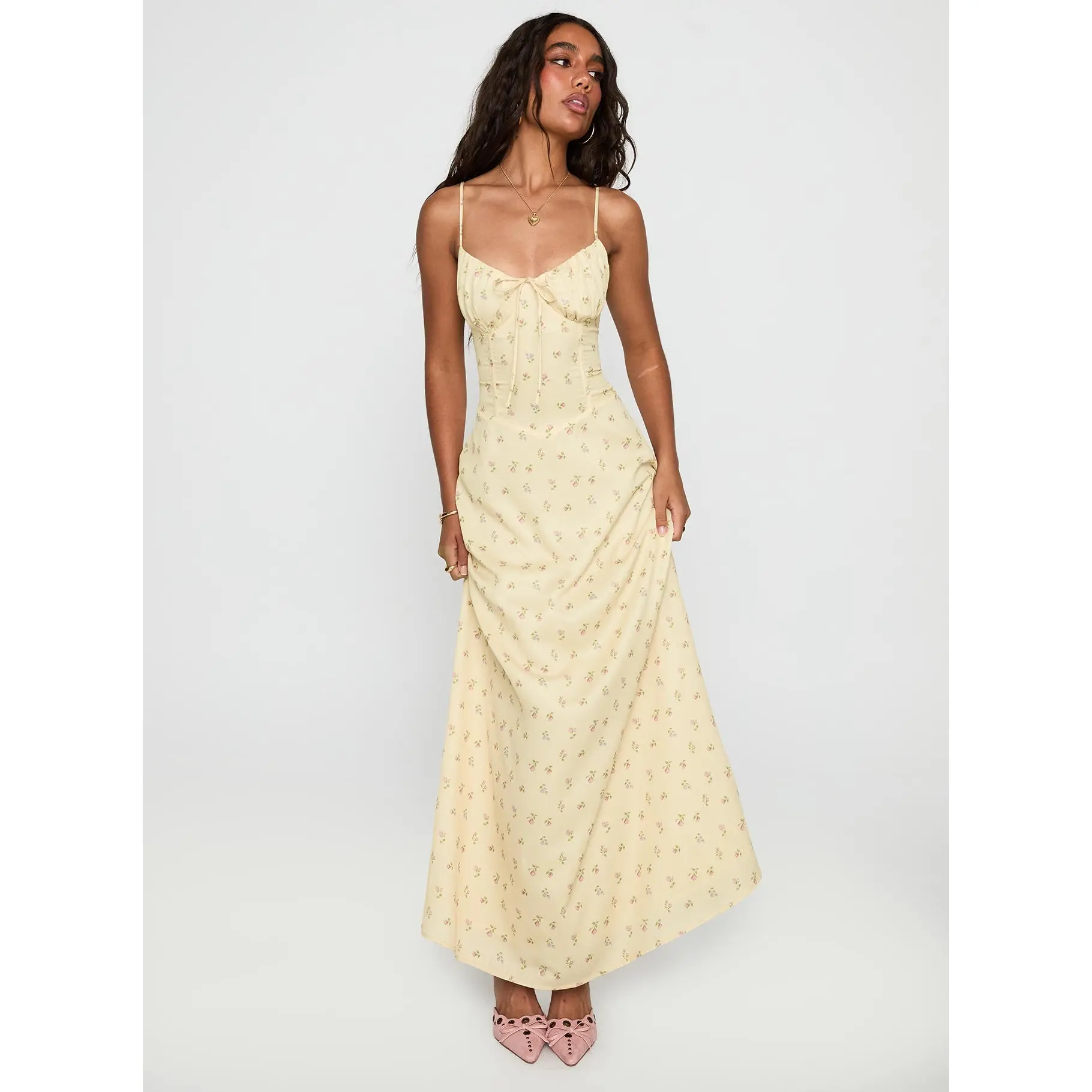 knee length dresses for ladies Ainslee Square Neck Midi Dress in Pastel Yellow