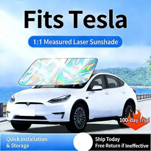 for Tesla Model Y Model S Model X Model 3 Cybertruck Car Sunshade Curtain Front Window UV Protective Sunshade Heat Insulation Laser Shade, Essential Vehicle Accessory for Safe Driving Windshield Sun Shade