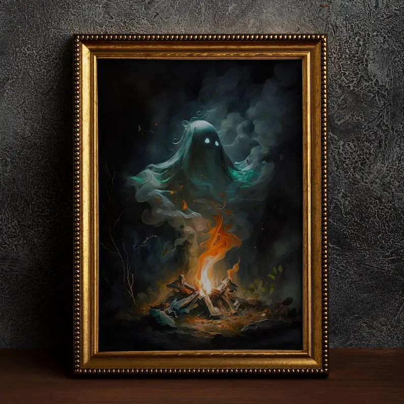 [Unframed] Dark Academia Gothic Victorian Decor Campfire Smoke Ghost Vintage Poster