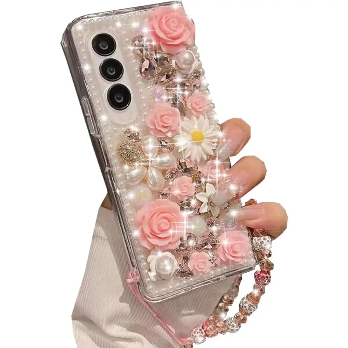 for  Galaxy A15 5G Glitter Bling Case,Cute Luxury  Sparkle  Rhinestone    with Lanyard Wrist Strap Women Girls Phone Case for Galaxy A15 5G 6.5 Inch ()