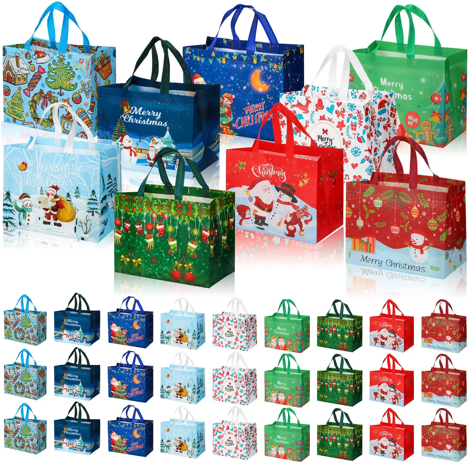 48 Pcs Christmas Gift Bags Reusable Tote Bags Multifunctional Non-Woven Wrapping Bags Goodie Bags Appreciation Gift for Friends Teacher Students Office Employee Coworker,Xmas Holiday Birthday Wedding School Classroom Party Gift,Christmas Gift Exchange