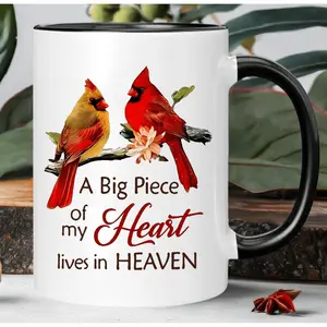 [Inspirational Cardinal Bird Mug] Reusable Insulated Cardinal Bird Ceramic Mug - Hand Wash Only, Unisex Black and White - Home Kitchenware, Dining Tableware, Dishware, Tea Cup, Coffee Cup