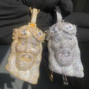 Hip Hop Jesus Head Pendant Necklace | Heavy Iced Out Synthetic Moissanite Jewelry