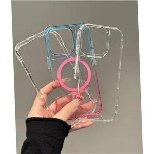 Transparent Gradual Layer Color, Magnetic Wireless Charging Soft Silicone Phone Case for iPhone 11 - 16 Pro Max Plus