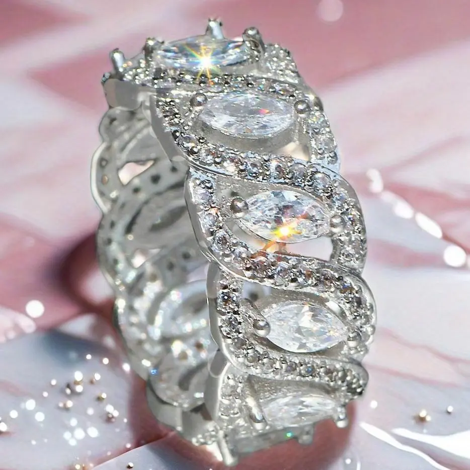 Elegant Marquise Cut Infinity Eternity Band, Promise Ring for Girlfriend, Pave Stackable Ring, Timeless Engagement Jewelry for Weddings & Daily Wear