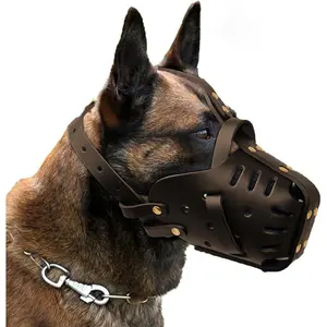 Us in Stock Leather Dog Muzzle, Breathable Adjustable Anti-Bite Anti-Bark Cage Muzzle for Medium/Large Dogs