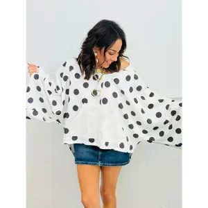 Ivory Polka Dot Oversized Hoodie Top (Reg.)
