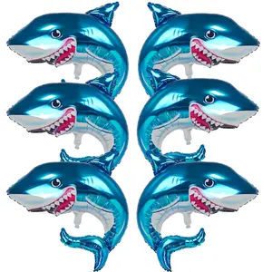 6/12 count Shark Balloon 21inch Foil Shark Balloon for Ocean Animal Theme Party Birthday Baby Shower Shark Birthday Party Supplies
