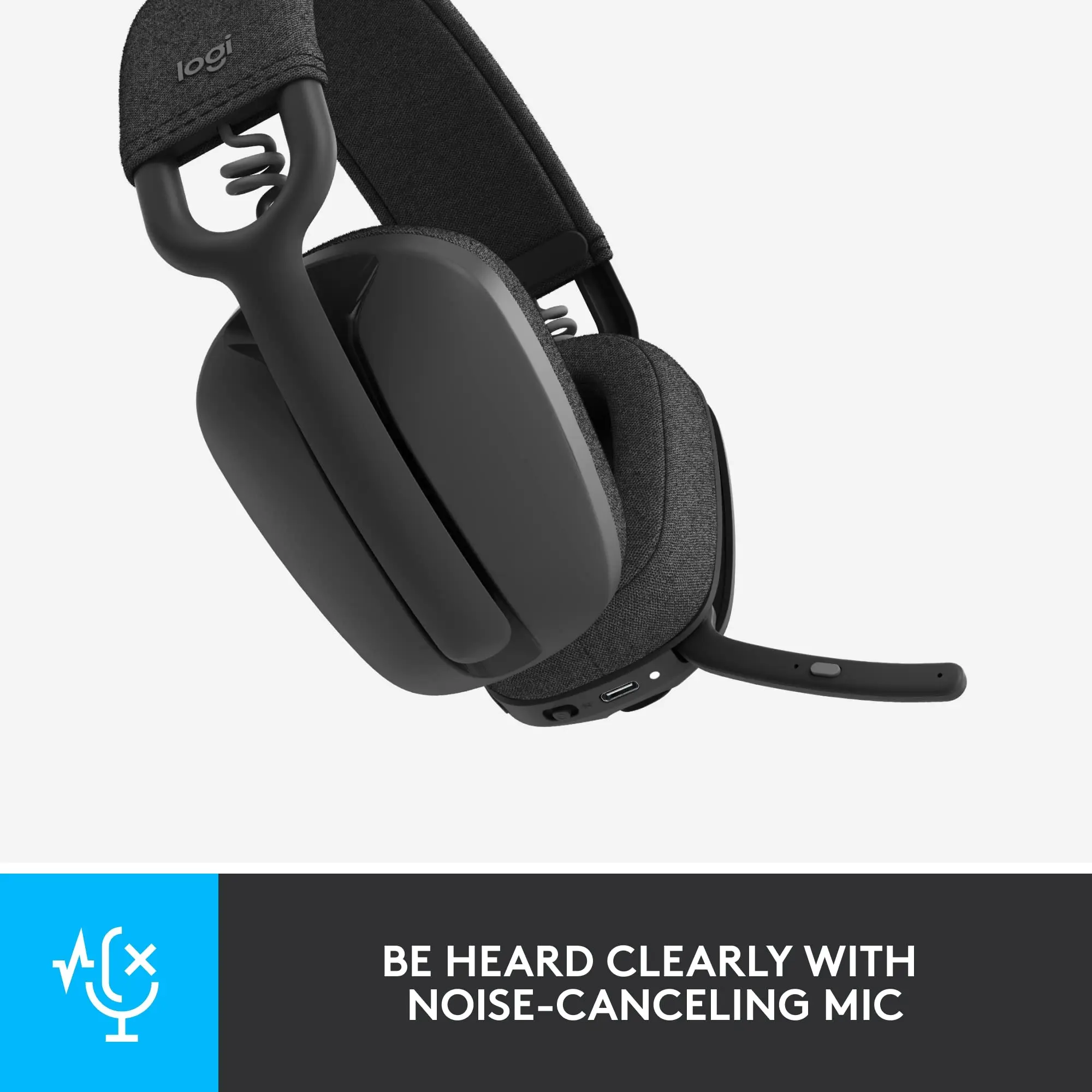 Logitech Zone Vibe 100 Wireless Bluetooth Noise Canceling Over-Ear Plastic Headphone, Graphite