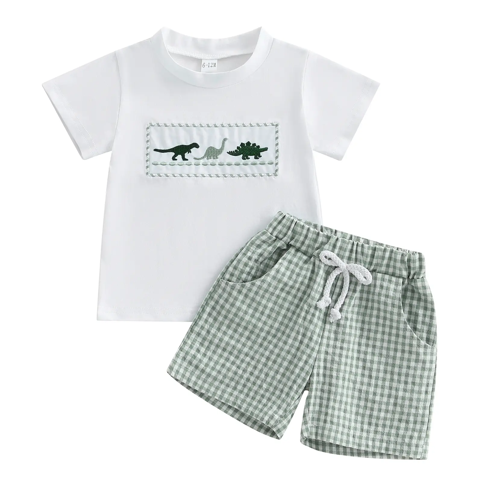 Toddler Baby Boy Clothes Dinosaur Embroidery Short Sleeve T-Shirts Boy Plaid Shorts Cute Infant Boy Outfit Summer Clothing Set