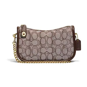 Coach Swinger 20 Crossbody Bag with Chain Strap, Classic Monogram Canvas and Leather, Small Women's Brown Shoulder Bag