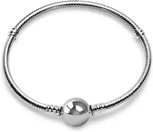 Charm Bracelet Fit For Charm Beads, 925 Sterling Silver Cubic Zirconia Heart Clasp Snake Chain Bracelet Fit Any Charm Gift for Women Girl