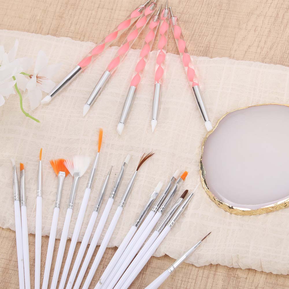 21pcs Full Nail Art Kit with Nail Brush Set, Striping Brushes for Long Lines Thin Details Sculpting Pattern Tracing Stylus Ball Embossing Stylu Fine Drawing Pen for  Supply Manicure Tool Accessories for DIY Nail Design Home ﻿