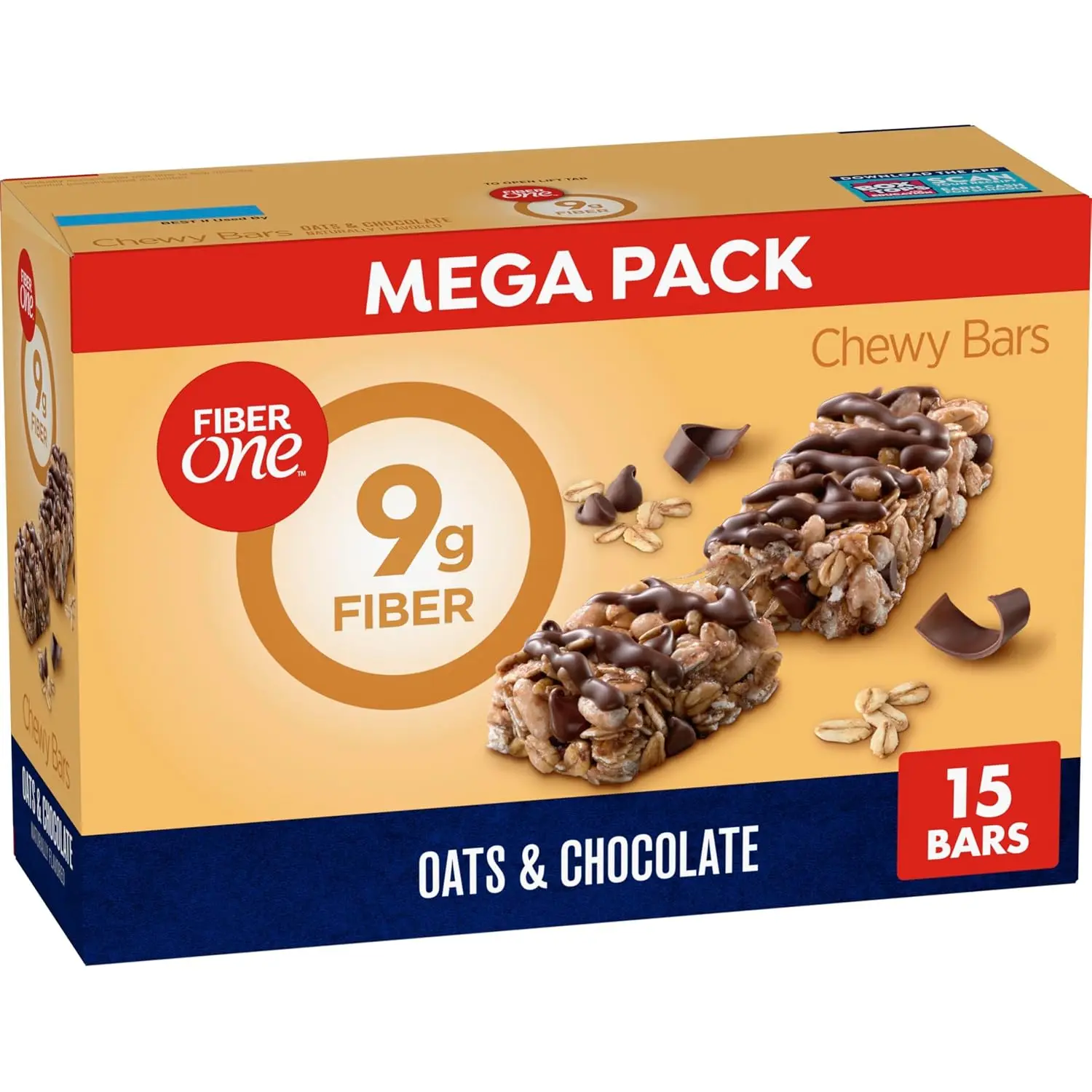 Fiber 1 Oats & Chocolate Chewy Cereal Bars, High-Fiber Snack Bars, 15-Count, 21.2 oz