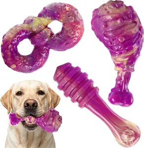 Toys for Aggressive Chewers 3 Pack, Indestructible   to Keep Them Busy, Tough  Toys for Aggressive Chewers for Small, Medium and Large Breeds, Beef Flavor, Purple
