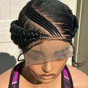 Full lace braided cornrow wig glueless black rolled bun wig